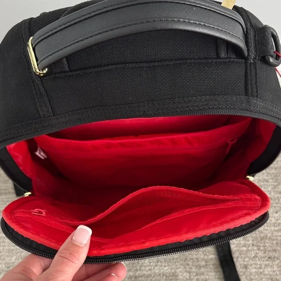 Sprayground Black Backpack with Vibrant Red Interior - Picture 2 of 6